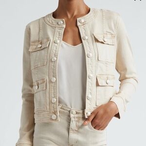NEW, L'Agence Yari Collarless Denim Jacket Size Small Beige Cream Button $495